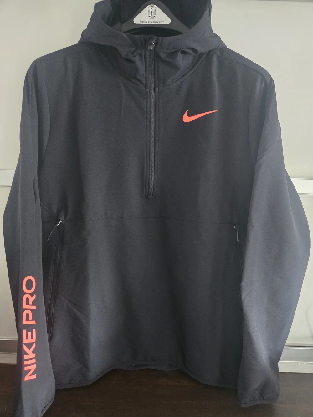 Nike Pro Black Half-Zip Hoodie with Coral Swoosh - Picture 3 of 11